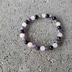 Mental Strength: Amethyst, Obsidian, Rose Quartz - Crystal Stretch Bracelet - Natural Stone - Soul Healing, Emotional Balance, Stability image 10