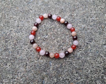 Create from the Heart: Moonstone, Garnet, Rose Quartz, Carnelian - Crystal Stretch Bracelet - Feminine Energy, Love for Life, Passion