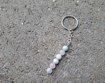 Moonstone, Rose Quartz, Amazonite - Crystal Bead Keychain - Natural Stone -  Heart Healing, Overcome Trauma, Emotional Soothing