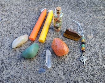Wealth & Success: Crystal and Candle Intention Set - Natural Stones - Inspiration, Leadership, Well-Being, Creativity