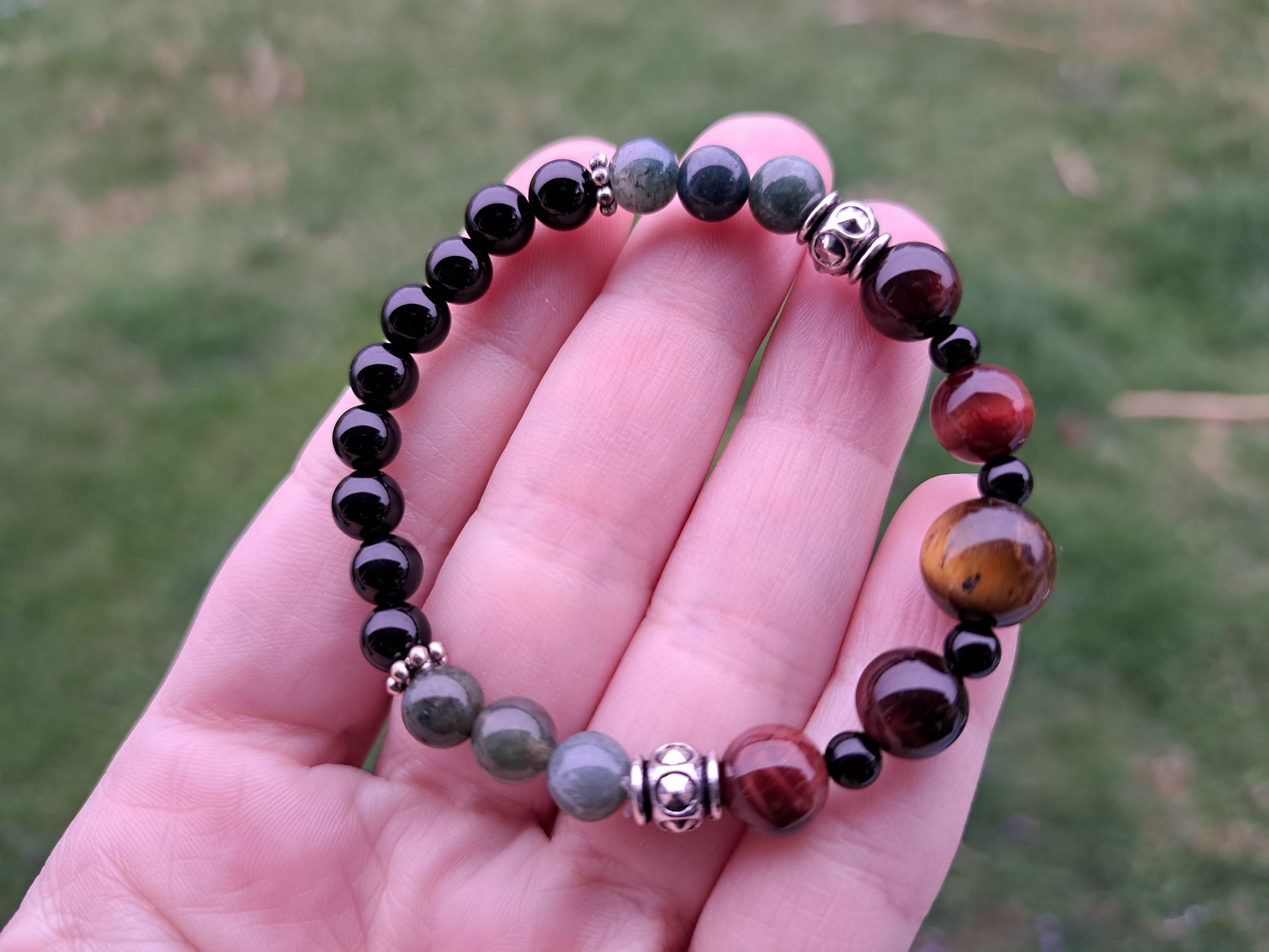 Tiger Eye, Jasper, Onyx - Crystal Stretch Bracelet - Natural  display picture 1