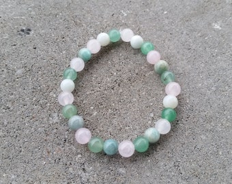 Self-Acceptance: Amazonite, Aventurine, Rose Quartz - Crystal Stretch Bracelet - Natural Stone - Heart Healing, Inner Harmony, Peace