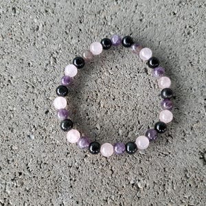 Mental Strength: Amethyst, Obsidian, Rose Quartz - Crystal Stretch Bracelet - Natural Stone - Soul Healing, Emotional Balance, Stability image 11