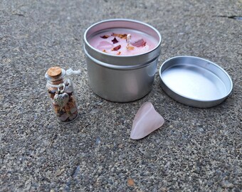 Attirer l'amour : bougie, cristal et pot de sorts - Ensemble d'énergie métaphysique - Chakra du coeur, amour de soi, recherche de relations saines, augmentation de la passion
