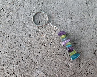 Weight Loss: Apatite, Peridot, Amethyst - Crystal Chip Keychain - Natural Stone - Healthy Eating, Break Addiction, Positive Self-Talk