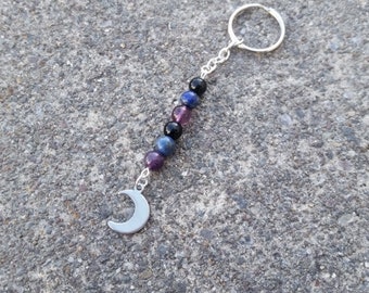 Protection : améthyste, lapis-lazuli, onyx - Porte-clés en cristal de guérison - Pierre naturelle - Bloquer les pensées indésirables - Bouclier d'énergie