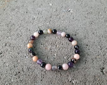 Protection : tourmaline, fluorite, opale - Bracelet extensible en cristal - Pierre naturelle - Bouclier d'aura, déviation de l'énergie indésirable, voyage spirituel