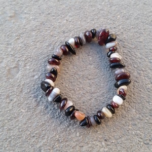Crown to Ground: Botswana Agate, Tourmaline, Garnet -Crystal Chip Stretch Bracelet - Open Energy Flow, Changing Thoughts, Strength, Survival