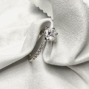 Sterling Silver Simulated Diamond Ring | Dainty Solitaire | Minimalist Wedding Band | CZ Ring