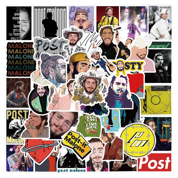 50 Post Malone Stickers Sheet For Laptop/WaterBottle/Kindle/SkateBoard/Luggage/NoteBook WaterProof Vinyl Sticker