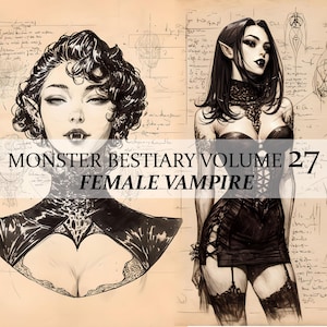 13 Page Monster Bestiary Chapter 27, Monster Encyclopedia Vol 27, 13 JPG Female Vampire Bestiary Fantasy Codex Junk Journal Fantasy LARP