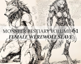 8 Páginas Monster Bestiary Capítulo 61, Monster Encyclopedia Vol 61, 8 JPG Escrava Lobisomem Feminina Bestiary Fantasy Codex Junk Journal Fantasy