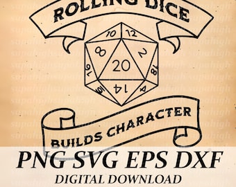 Rolling Dice Builds Character Svg Png transparent background, DnD Funny Logo DnD svg, TTRPG svg,RPG svg, D20 Dice svg,DnD DM svg, Svg