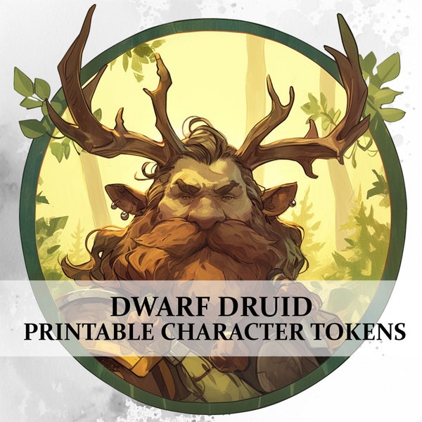 122 Dwarf Druid Character Tokens voor DnD, afdrukbare mannelijke en vrouwelijke karaktertokens voor TTRPG, transparante PNG virtuele Dnd Token DM Tools