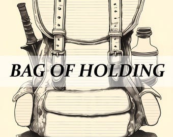 Bag of Holding for DnD, (Practical Inventory Sheet), Blank Bag of Holding Printable Character Inventory Sheet