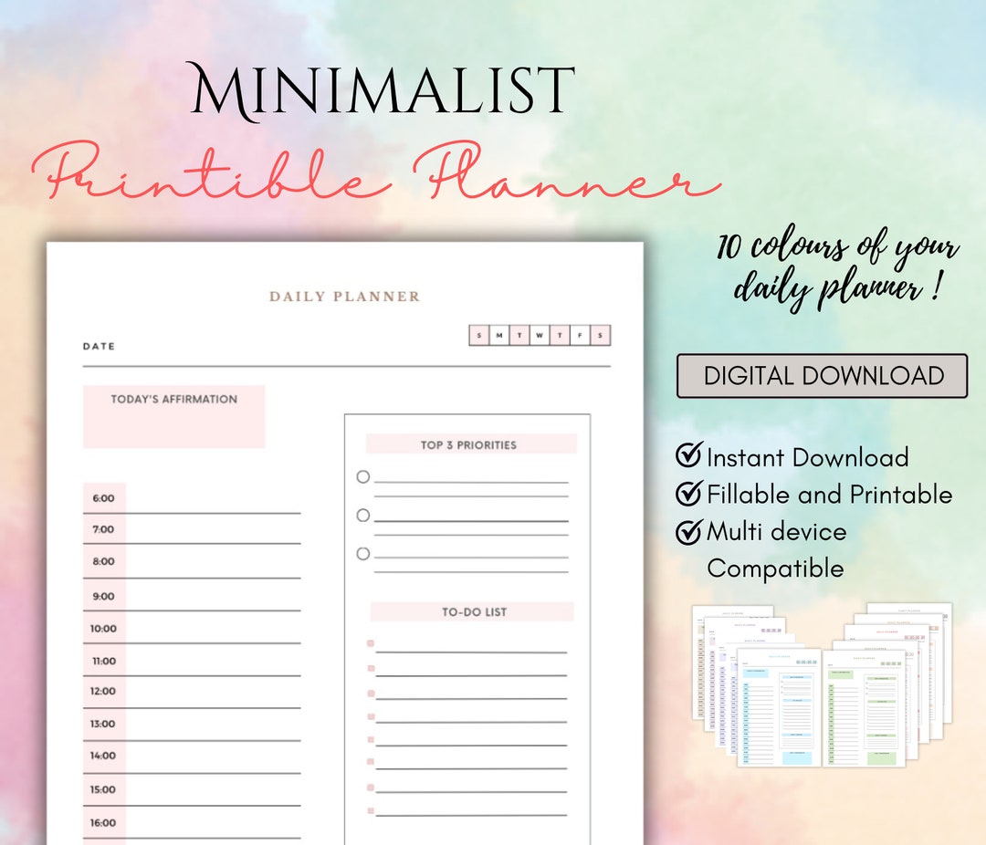 Minimalist Pastel Daily Planner Printable and Fillable PDF | Daily to ...