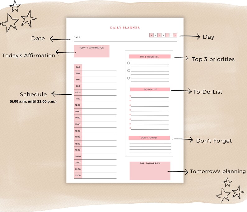 Minimalist Pastel Daily Planner Printable and Fillable PDF | Daily to ...