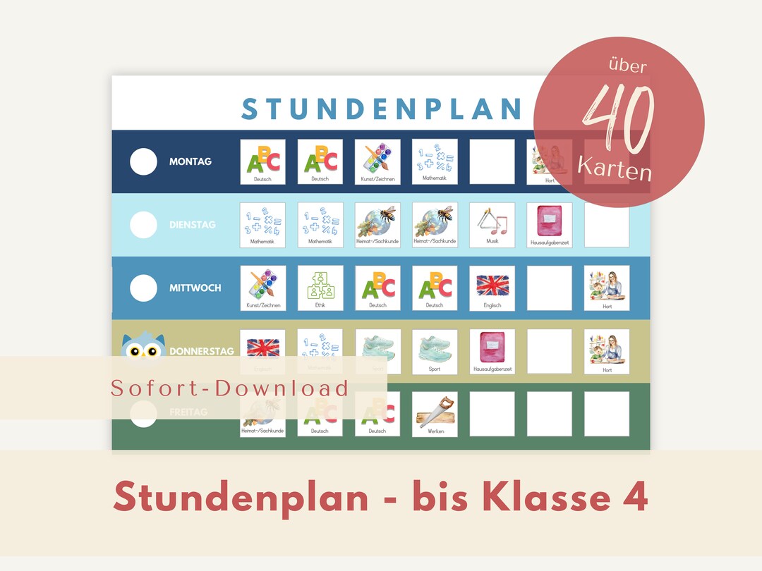 Stundenplan Grundschule inkl. Bilderkarten | Einschulung | Geschenk
