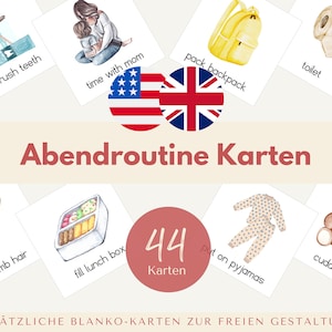 Englische Bilderkarten | Abendroutine für Kinder | Zweisprachige Erziehung | Montessori | Routineplan | Sofort-Download | PDF | Ausdrucken