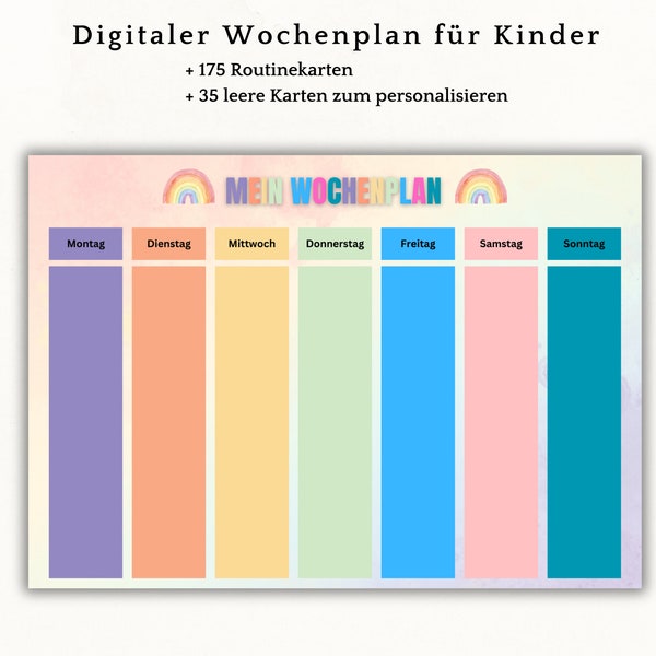 Wochenplan für Kinder | digitaler Wochenplan | Montessori | Wochenplaner Kindergartenkind | Tagesplan | PDF | Digital