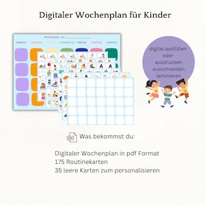 Plan semanal para niños | plan semanal digital | montessori | Tarjetas de rutina | Planificador semanal infantil de jardín de infantes | Horario diario | PDF | Digital