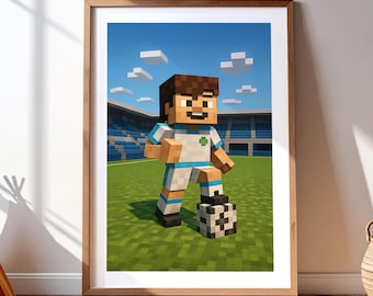 Customizable Soccer Poster: Pixel Art Football Print for Kids (Digital Download)