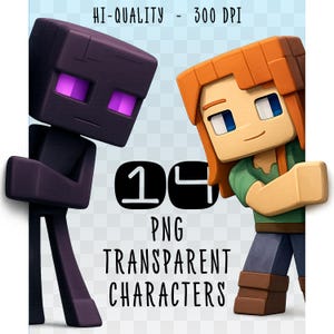 14 Peeking Videospiel inspirierte Blocky Charaktere PNG - Spiel Clipart, transparenter Hintergrund, Alex Steve Creeper Schwein Ocelot Zombie Schaf