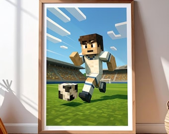 Aanpasbare gehoekte voetbalposter: pixelart kinderkamerdecor (digitale download)