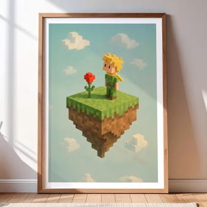 3 Floating Blocky Style Islands Poster Set No:2 - Dreamy Pixel Art for Game Room, Kids Wall Decor, Digital Download Printable Art
