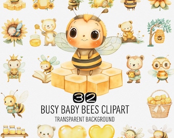 Cute Baby Bee Clipart Set – Nursery Decor PNGs (Digital Download)
