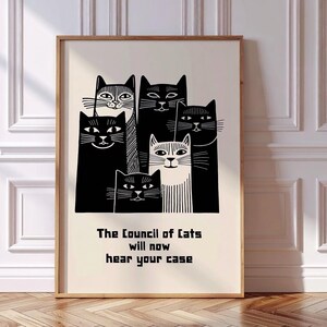 Funny Printable Cat Wall Art – Quirky Digital Cat Poster for Kitchen, Bathroom, Office – Cute Black Cat Downloadable Art Print