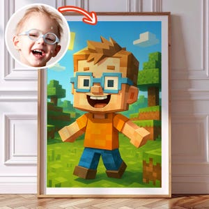 Custom Personalized Blocky Style Gamer Portrait from Photo – Personalized Pixel Art for Gaming Room, Perfect Gift for Teen Boys or Gamers