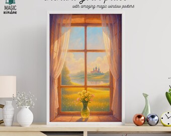 Fairy Tale Castle Window Poster: Trompe-l’oeil Kids Room Art (Digital Download)