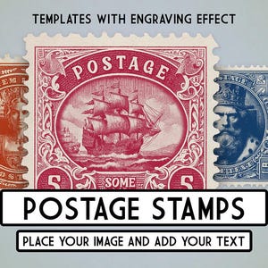 Plantilla de sello postal editable: efecto de grabado vintage, acción de Photoshop para sellos realistas, maqueta postal personalizable