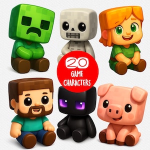 20 personajes de juegos Chibi en formato PNG para amantes de la minería - Clipart de juegos, bellamente elaborado con fondo transparente.