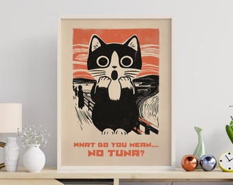 Funny Cat Art Print: Scream Parody, Retro Illustration (Digital Download)