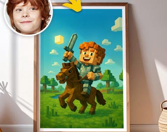 Personalized Gamer Portrait: Blocky Pixel Art Gift (Digital Download A1-A4 Printable )