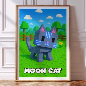 Grow A Garden Moon Cat Poster – A1 Digital Roblox Wall Art, Printable Pet Illustration for Gamer Room or Nursery Decor