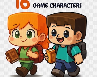 Chibi Minecraft School Clipart – Gamer Kids PNG (Digital Download)