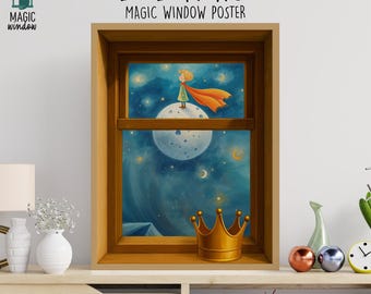 Little Prince Nursery Poster: Whimsical Night Window Planet Art (Digital Download)