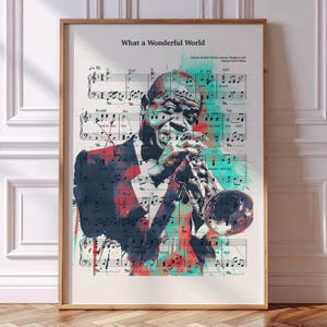 What a Wonderful World Sheet Music Poster – Louis Armstrong Art Print, Jazz Music Wall Art, A2 Printable Song Lyric Decor