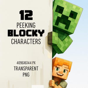 12 Peeking Minecraft Style Charaktere PNG - Minecrafter Spiel Clipart, transparenter Hintergrund, Alex Steve Creeper Schwein Ocelot Zombie Schaf