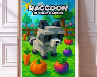 Poster Grow A Garden Raccoon – Roblox Gamer Room Decor (digitale download)