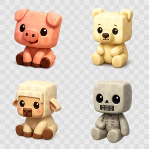 20 Blocky Chibi Game Characters PNG for Mining Lovers - Game Clipart, Beautifully crafted with Transparent Background.