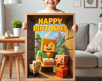 Custom Minecraft Birthday Poster – Gamer Party Decor (Digital Download)