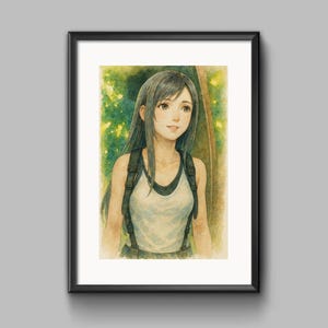 Poster Stampa A4 Acquarello Final Fantasy VII 7 Tifa - Custom Fan Made Fan Art - Carta di Altissima Qualità [S1-002]