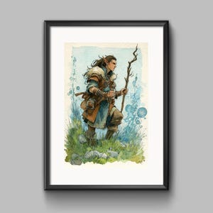 Affiche A4 - Aquarelle pour Donjons et Dragons D&D - Elfe Druide Haute Qualité (Cadre non inclus)
