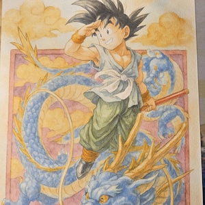 Póster de acuarela A4 inspirado en Dragon Ball - Arte de fan personalizado - Papel de alta calidad