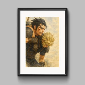 Poster Print A4 Watercolor Final Fantasy VII 7 Cloud Zack - Custom Fan Made Fan Art - High Quality Paper [S1-006]