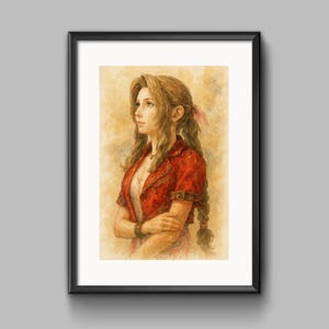 Poster Stampa A4 Acquarello Final Fantasy VII 7 Aerith - Custom Fan Made Fan Art - Carta di Altissima Qualità [S1-006]
